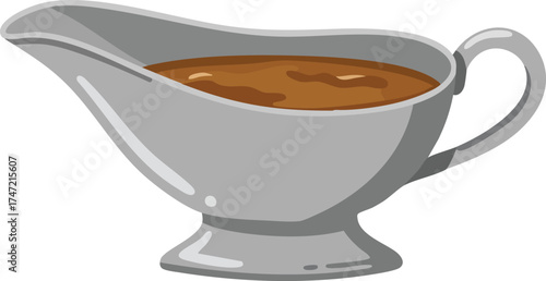 Sauce boat with brown gravy illustration for food serving and dining presentation vector image 