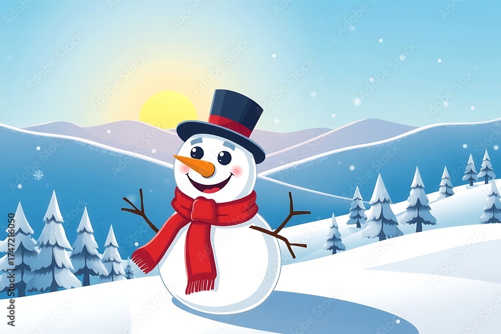 Fototapeta premium Generative AI Festive snowman winter landscape wonderland.