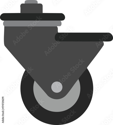 Industrial caster wheel with black and grey colors simple vector illustration for equipment and machinery parts design 
