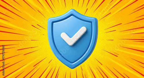 Cyber security and online safety with a 3d blue shield icon, a protection symbol and security emblem for data protection