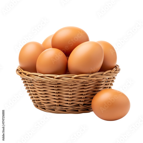 Wallpaper Mural Woven basket, filled with brown chicken eggs with one egg outside the basket, cutout, PNG isolated on white or transparent background Torontodigital.ca