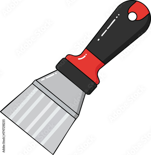 Paint Scraper Tool with Black and Red Handle Flat Vector Illustration for Construction and DIY Projects 