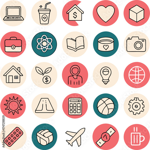 Seasonal and Lifestyle Vector Icon Collection – 50 Line and Doodle Illustrations of Winter, Love, Weather, and Daily Life Themes