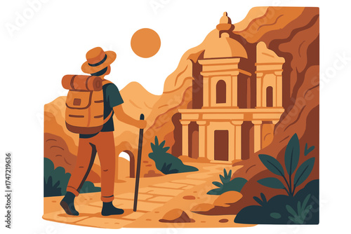 A compelling portrayal of a wanderer discovering a hidden yet captivating locale, highlighting adventure, discovery, and a strong focus on cultural immersion and exploration