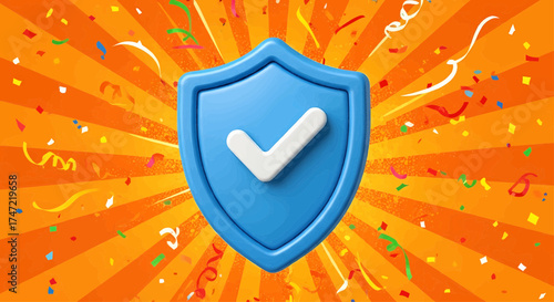 Cyber security protection concept with a 3d blue shield icon, a security emblem for data and online safety