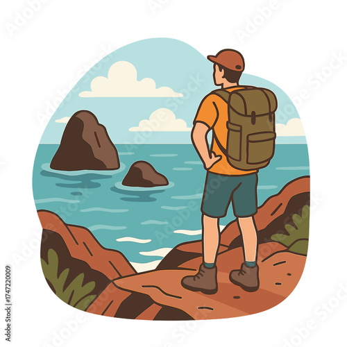 A traveler gazes at the ocean and rocks, embracing an active lifestyle while exploring adventures and travel opportunities in Bali, Indonesia, captured in a travel image