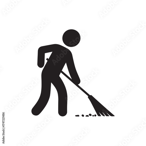 Man Sweeping Floor Silhouette Icon – Minimalist Cleaning Worker Symbol for Housekeeping, Janitor, and Maintenance Concept