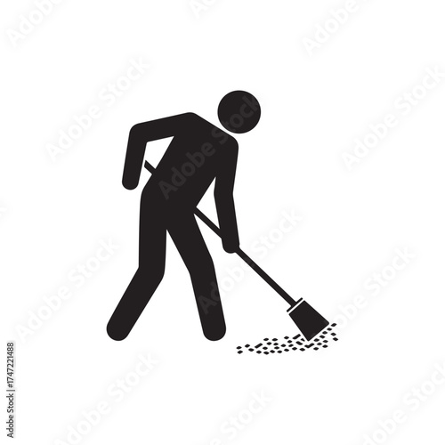 Man Sweeping Floor Silhouette Icon – Minimalist Cleaning Worker Symbol for Housekeeping, Janitor, and Maintenance Concept