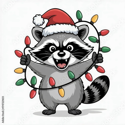 raccoon with christmas garland illustration 