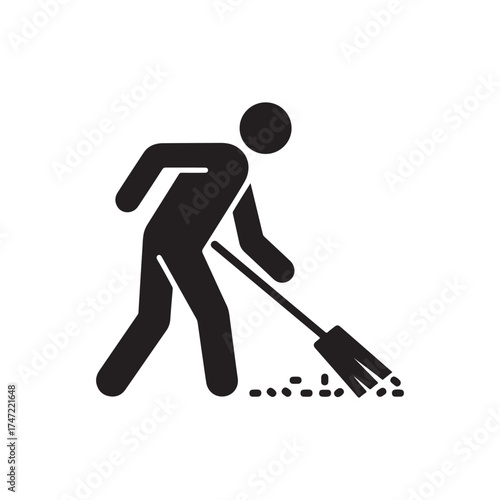 Man Sweeping Floor Silhouette Icon – Minimalist Cleaning Worker Symbol for Housekeeping, Janitor, and Maintenance Concept