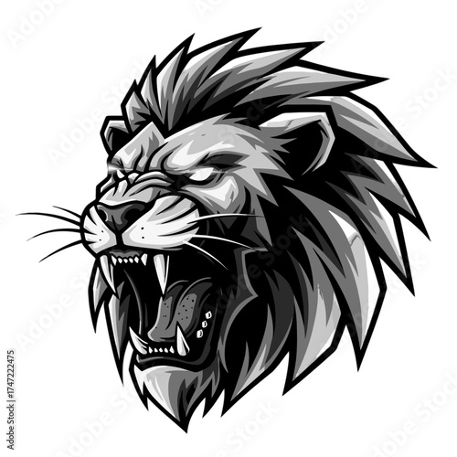 Wallpaper Mural Powerful lion roaring with fierce expression, a dynamic emblem for strength and courage, perfect for branding, sports teams, or bold graphic designs. Torontodigital.ca