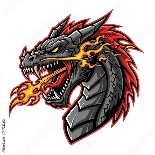 Wallpaper Mural Unleash Fiery Power with a Ferocious Dragon Head Mascot! Perfect for Gaming, Esports, and Fantasy Branding with Strong Visual Impact and Bold Design Torontodigital.ca