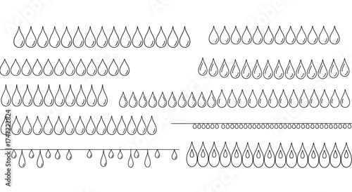 Raindrops vector illustration for weather forecast design and decoration water drop graphic element set 100char