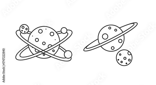 Planet and moon doodle vector illustration space exploration astronomy drawing celestial bodies cosmic objects