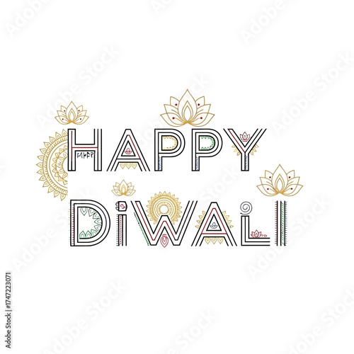 Celebrate Diwali with this ornate greeting, wishing happiness and prosperity during the festival of lights, adorned with festive floral elements for a vibrant touch