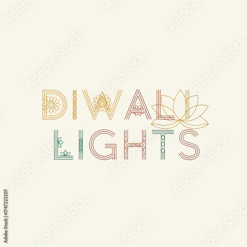 Elegant Diwali Lights Festive Design for Celebrations and Greetings, Perfect for Holiday Cards and Cultural Events, Beautiful Indian Festival Typography