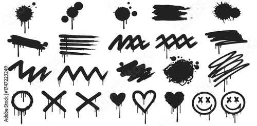 Black Drip Graffiti Art Vector Abstract Ink Splatters Grunge Textures and Cool Street Art Sprays for Urban Design and