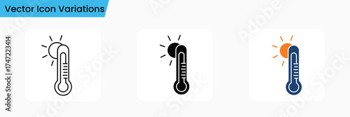 Thermometer Heat Icon Set Outline, Solid, and Color Variants for Weather and Health UI Design