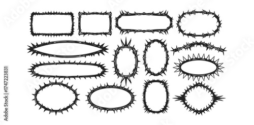 Thorny Frames Graphic Set Crown of Thorns Collection Sharp Shapes Design Frame Elements Vector Border Edgy Templates