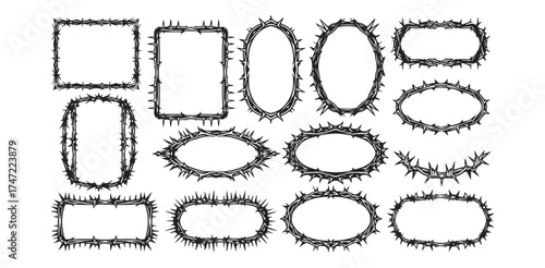 Crown of Thorns Frames Vector Set Religious Symbol Vintage Borders Christian Art Decoration Elements Graphic Design