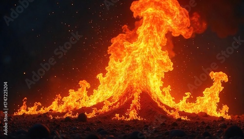 Intense Fire Explosion Dramatic Orange and Yellow Flames Erupting Against a Dark Background - Perfect for Power, Energy, and Destruction Concepts