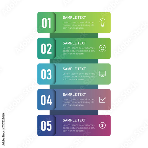 Vertical Numbered List Infographic with Gradient Blocks and Icons