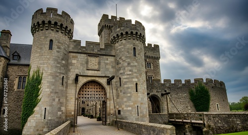 Majestic Medieval Castle Fortress with Stone Walls and Towers.