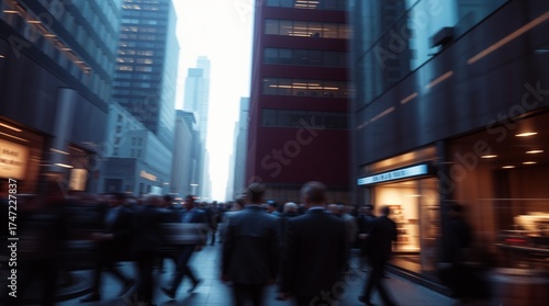motion blur image of business people crowd walking at corporate office in city downtown