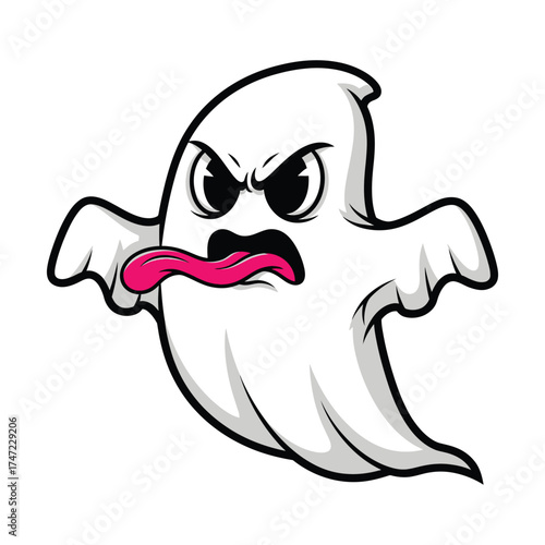Grumpy cartoon ghost sticking out its tongue for halloween