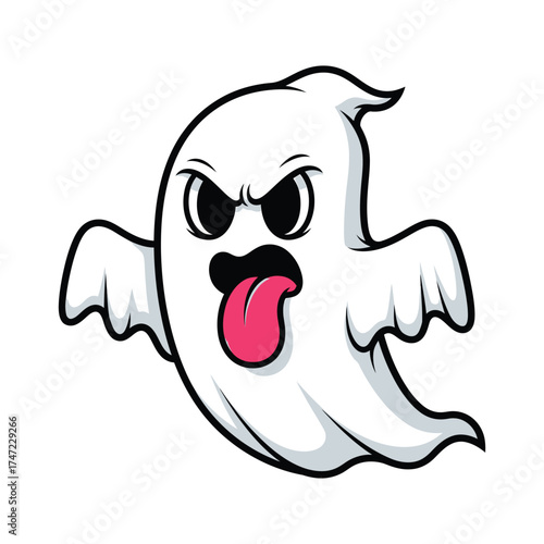 Grumpy cartoon ghost sticking out its tongue for halloween