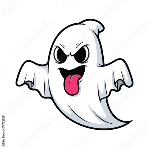 Grumpy cartoon ghost sticking out its tongue for halloween