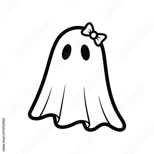 Cute cartoon ghost with white bow for halloween