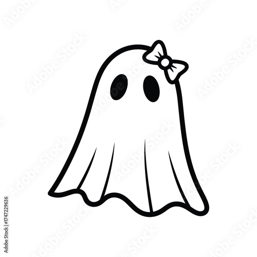 Cute cartoon ghost with white bow for halloween