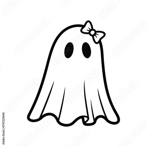 Cute cartoon ghost with white bow for halloween