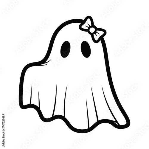 Cute cartoon ghost with white bow for halloween