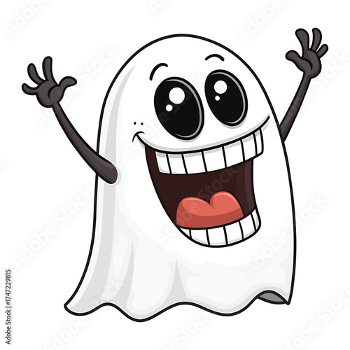 Cute cartoon ghost with big eyes and open mouth for halloween