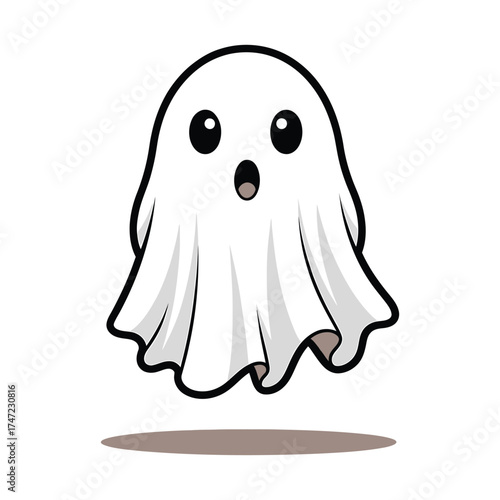 Cute cartoon ghost with big eyes and open mouth for halloween