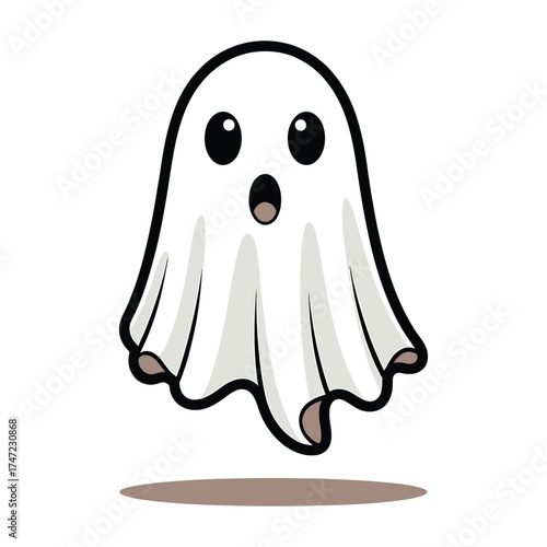 Cute cartoon ghost with big eyes and open mouth for halloween