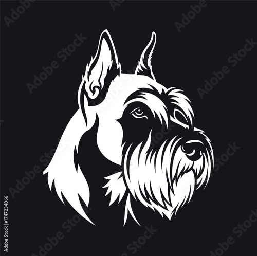 Schnauzer dog head vector logo. Stylized portrait of a pet for a mascot or emblem