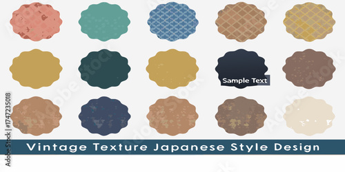 Collection of vintage japanese style textured round shapes with scalloped edges