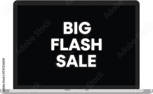 Laptop with big flash sale text on screen isolated on white background