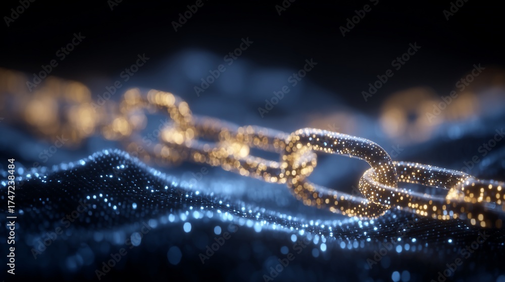 Fototapeta premium Digital Blockchain Technology Concept with Glowing Links on a Networked Background