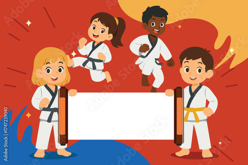 Banner for Kids Taekwondo School Vector Illustration