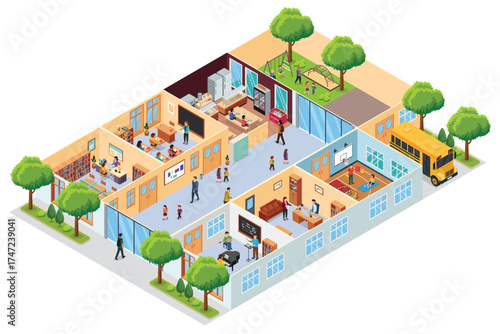 Isometric School Interior Vector Illustration