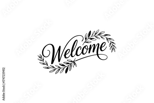 Elegant Calligraphic Welcome Typography on White Background
