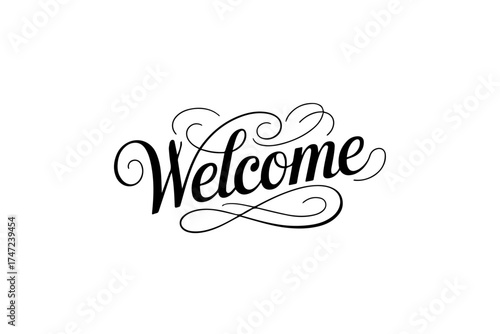 Elegant Calligraphic Welcome Typography on White Background