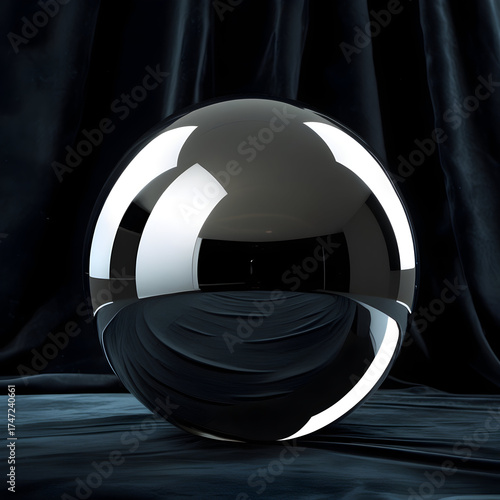 Reflective Glass Sphere on Dark Fabric Background