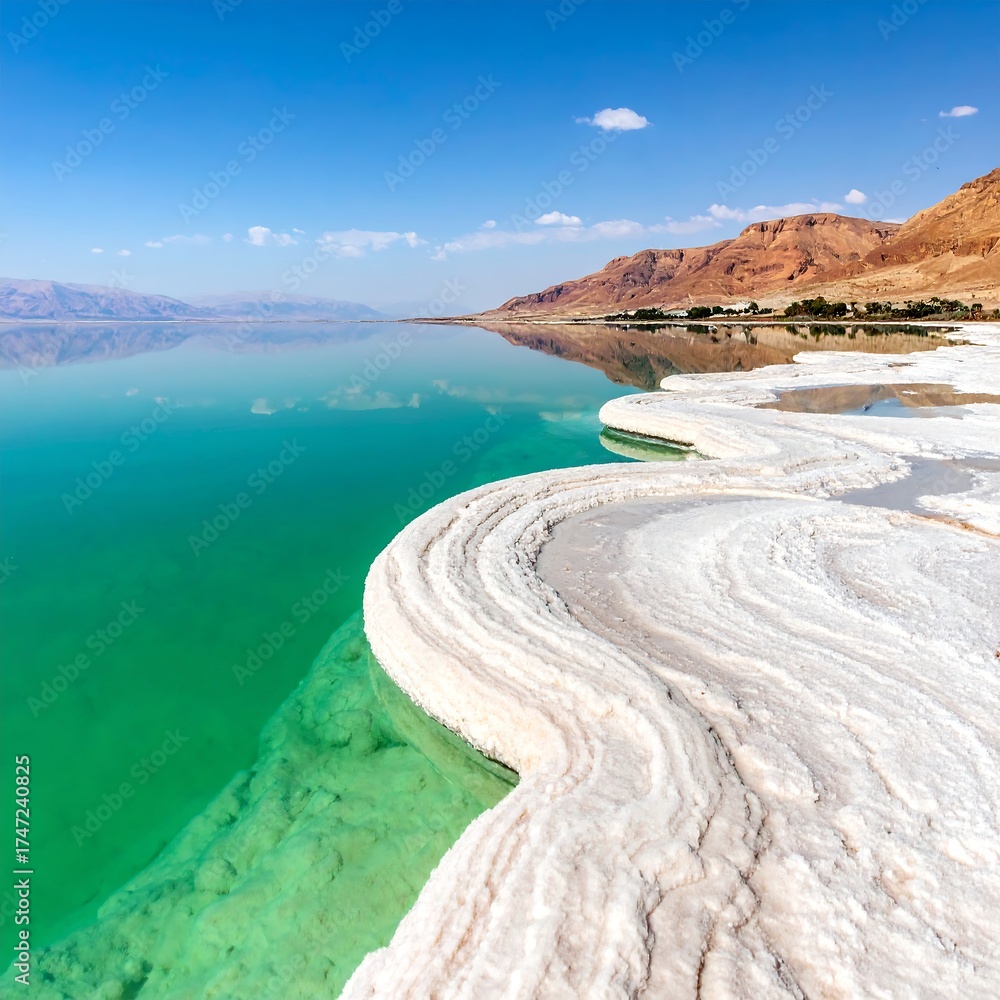 Fototapeta premium Salty shore meets turquoise water. Vast landscape