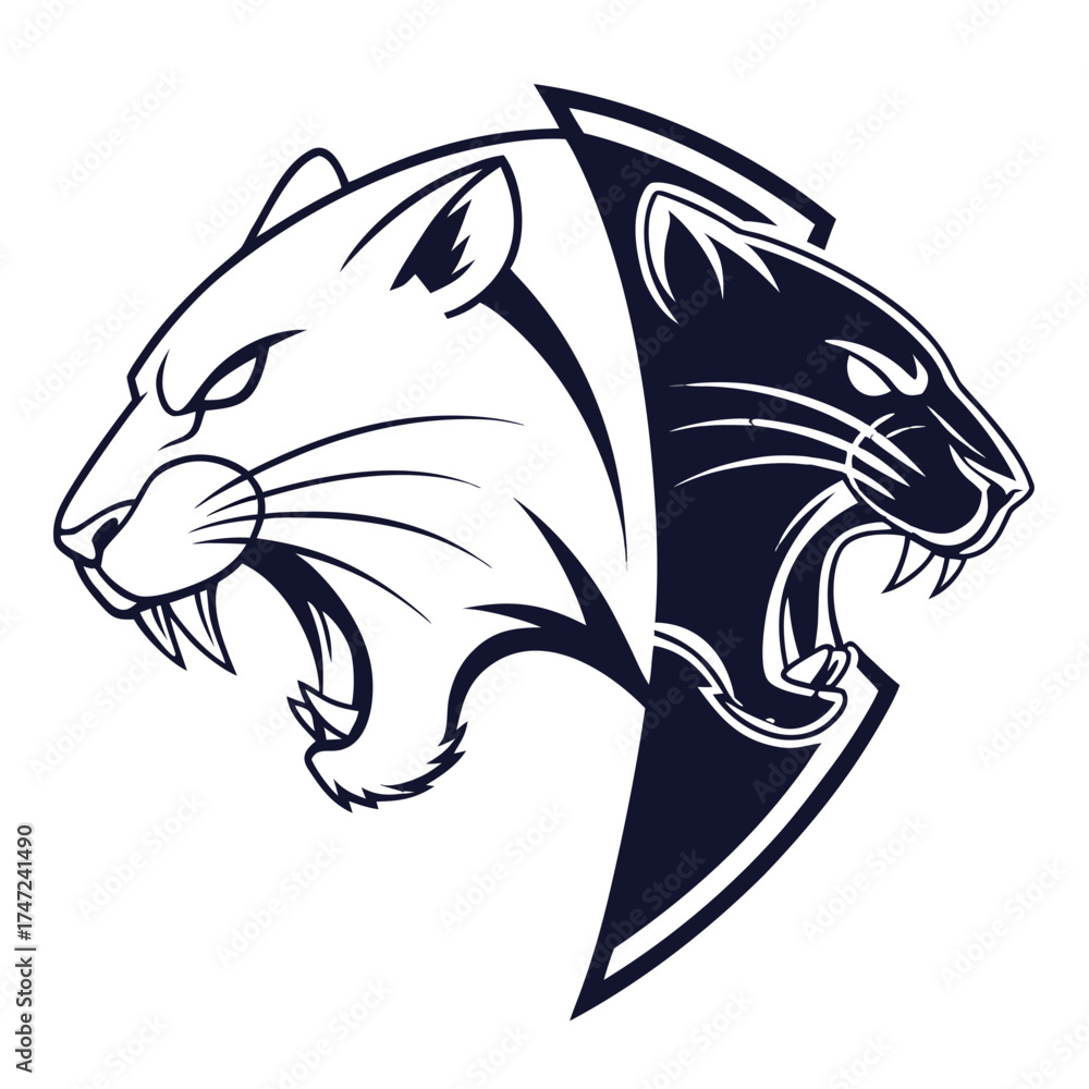 Fototapeta premium Split Face Cyber Panther Mascot Logo Vector Illustration for Futuristic Esports and Modern Branding Design