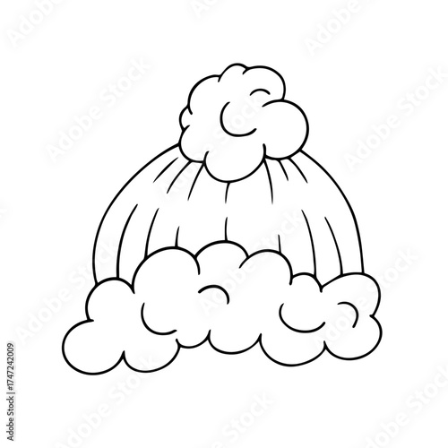 Sketch, outline of a knitted winter hat. Vector graphics.
